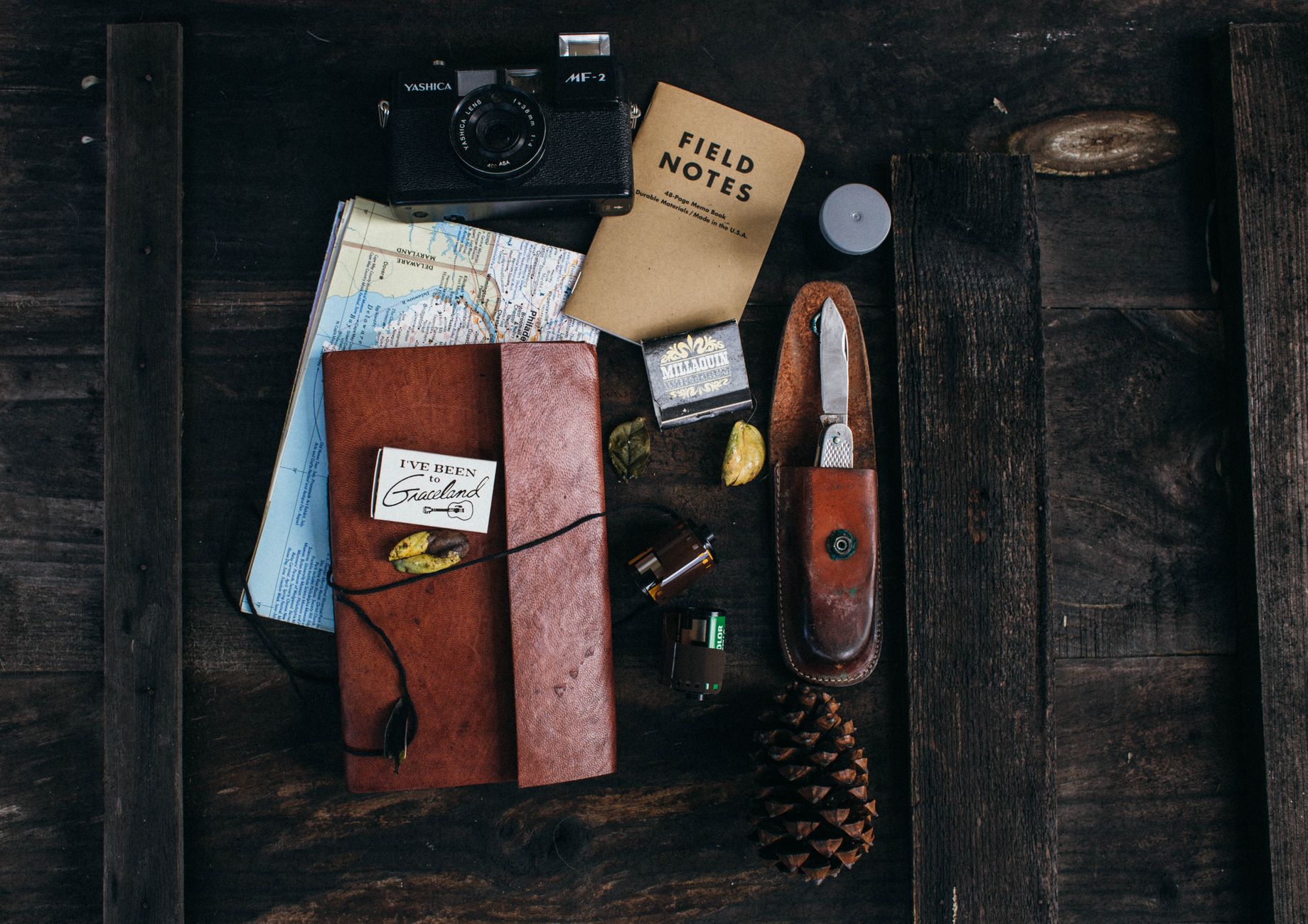 Editorial curation desk and travel cameras