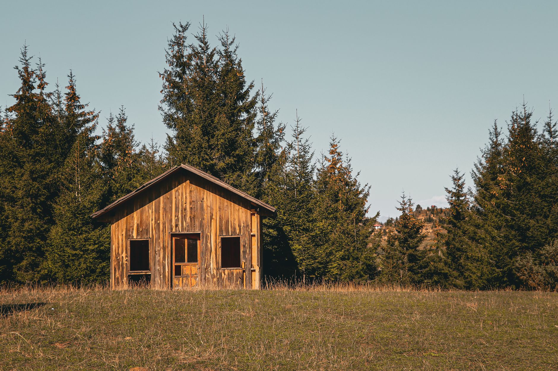 Wild nature landscape and serene off-grid lodge